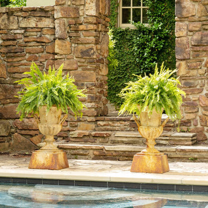 Fluted Metal Urn w/ Pedestal, Large