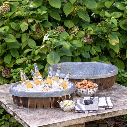 Galvanized Lined Wooden Oval Trays, Set of 2
