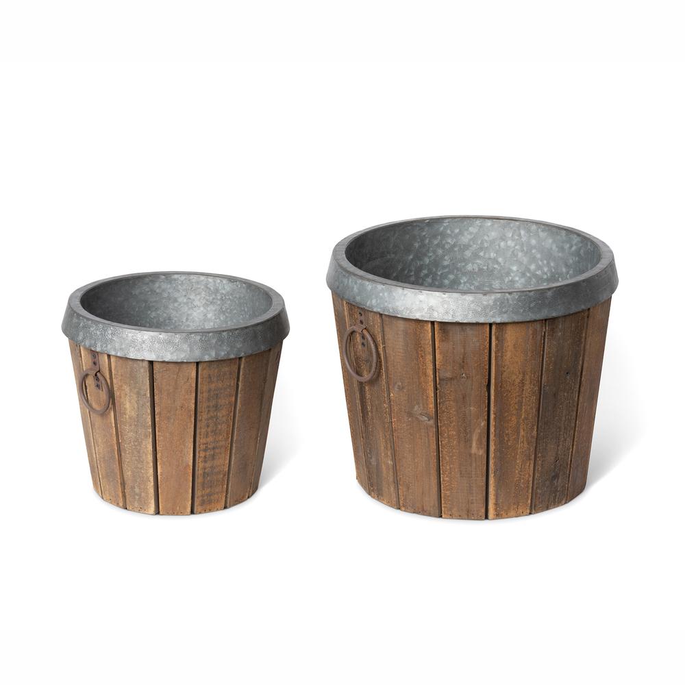 Galvanized Lined Wooden Planters, Set of 2