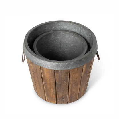 Galvanized Lined Wooden Planters, Set of 2