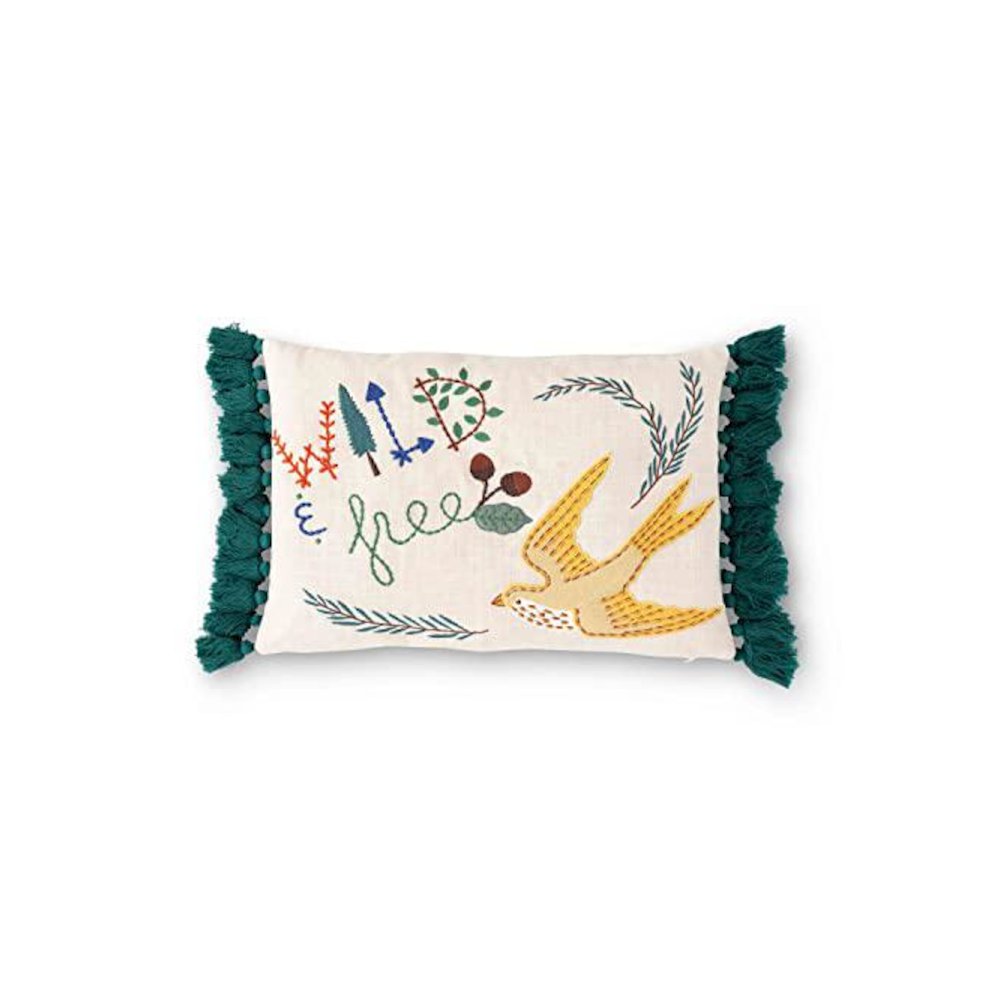 "Free" Bird Appliqued Cotton Pillow