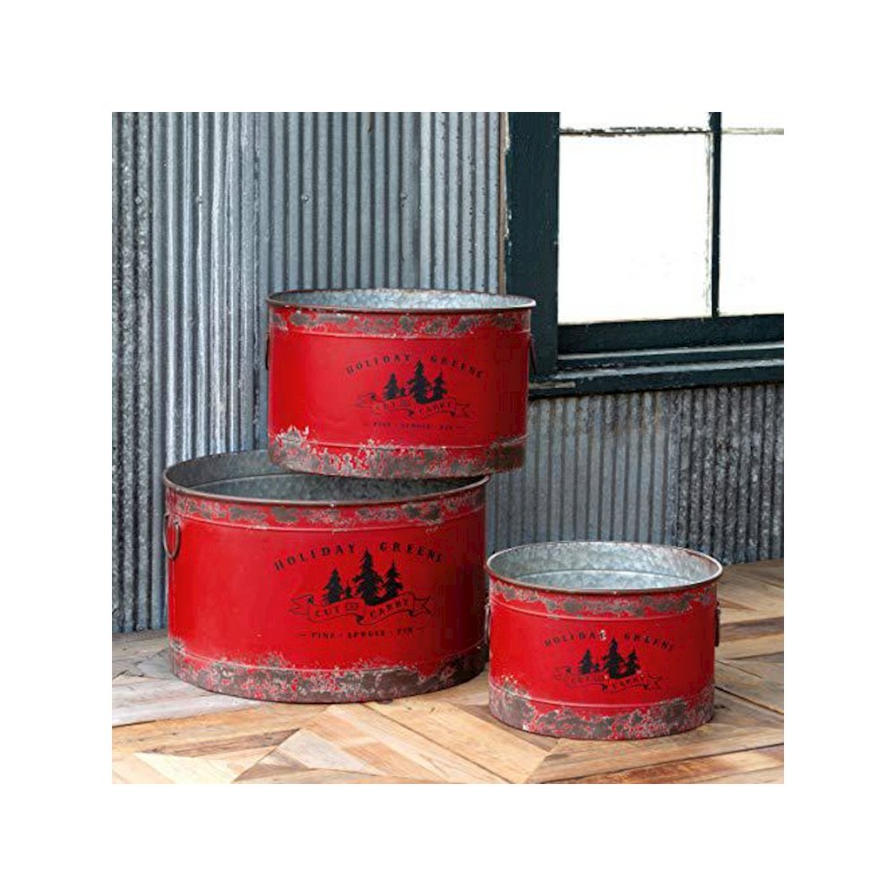 Antique Red Metal Tree Pots