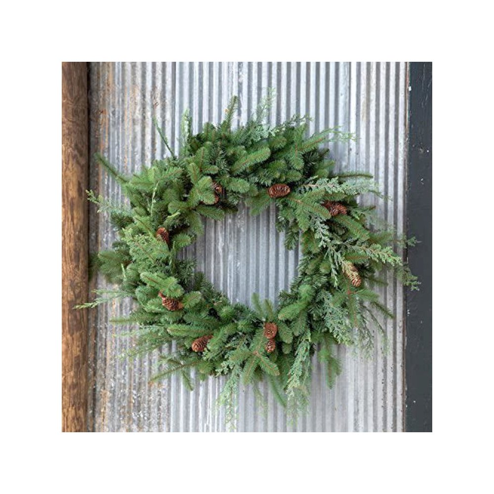 Mixed Evergreen Wreath with LED Lights