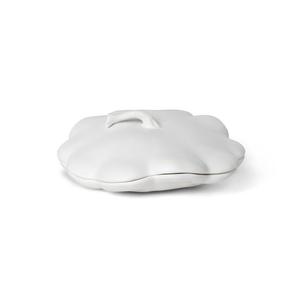 Matte White Lidded Ceramic Pumpkin Bowl, Small