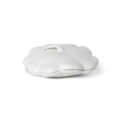 Matte White Lidded Ceramic Pumpkin Bowl, Small