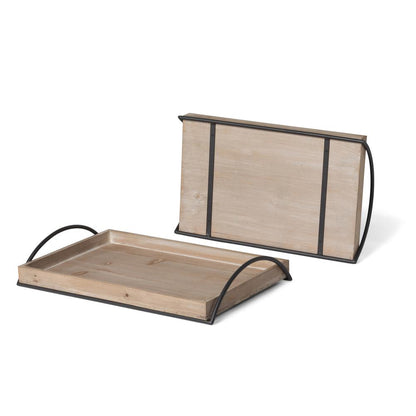 Wood Trays with Iron Handle, Set of 2