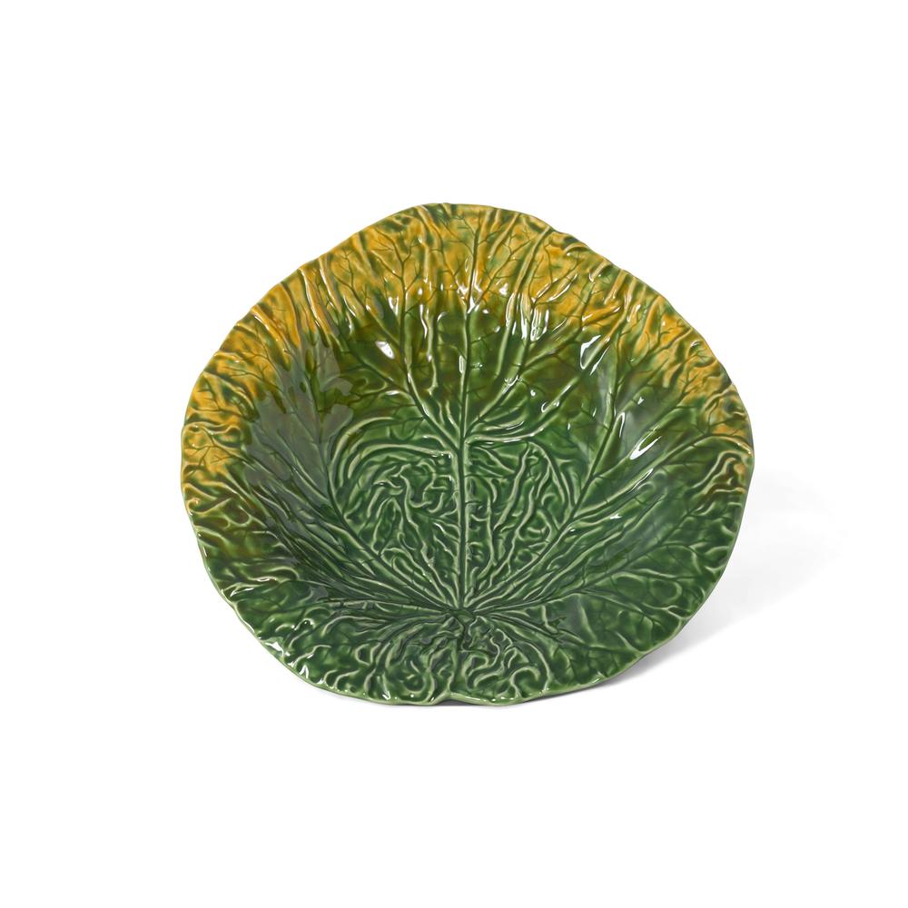 Green Cabbage Leaf Ceramic Charger, 14in Dia.