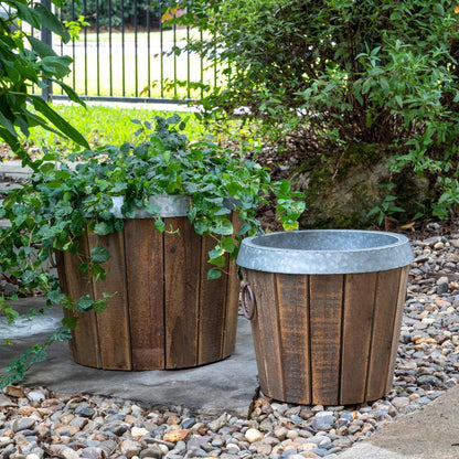 Galvanized Lined Wooden Planters, Set of 2