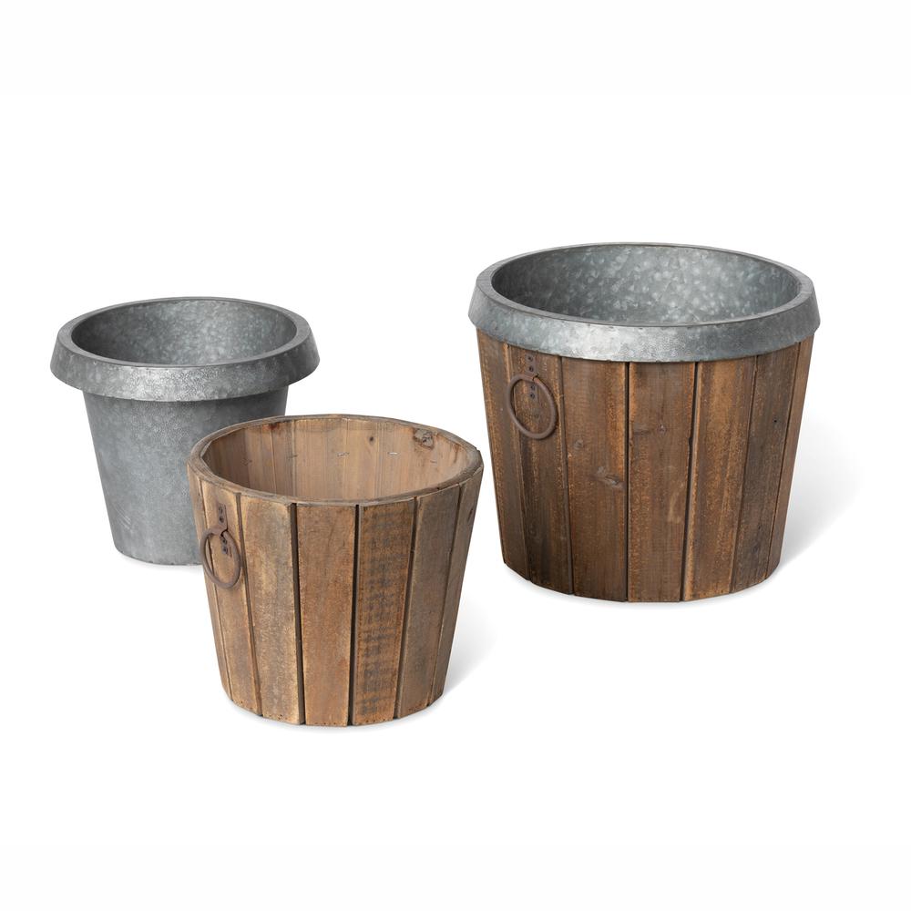 Galvanized Lined Wooden Planters, Set of 2