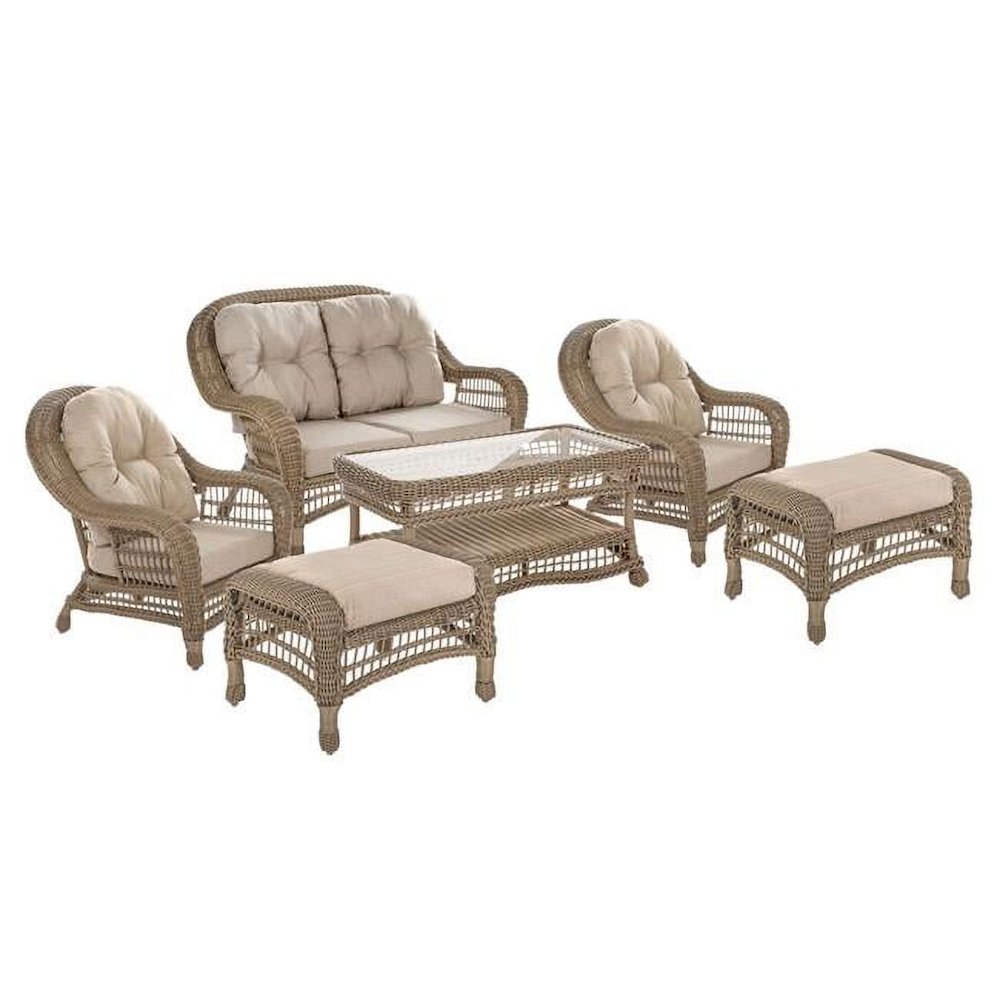 Outdoor Garden 6 Pc Conversation Set With Ottomans
