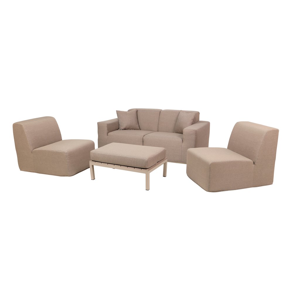 4 Place Seating  Brown Compressed Foam Sectional Sofa and Ottoman Set