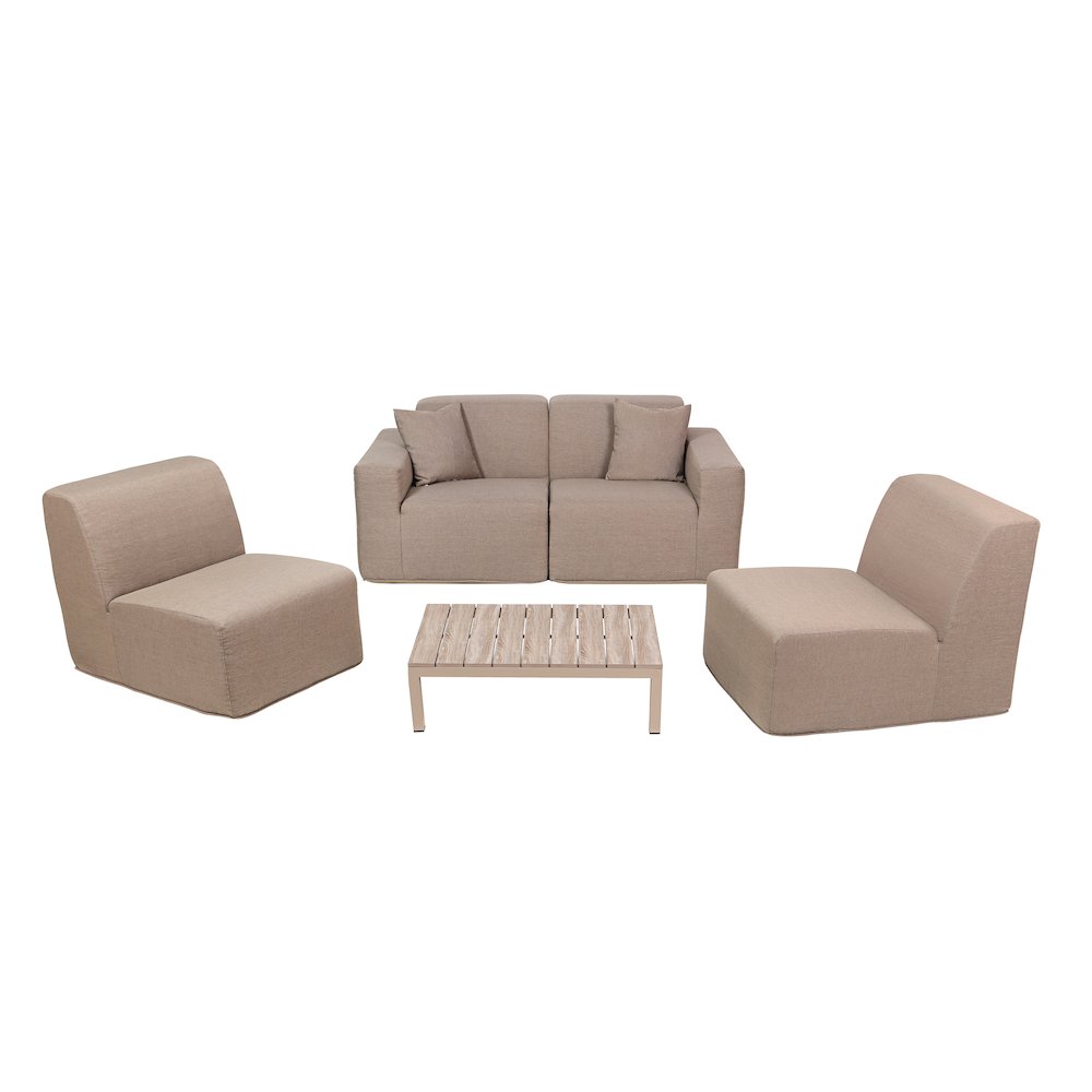 4 Place Seating  Brown Compressed Foam Sectional Sofa and Ottoman Set