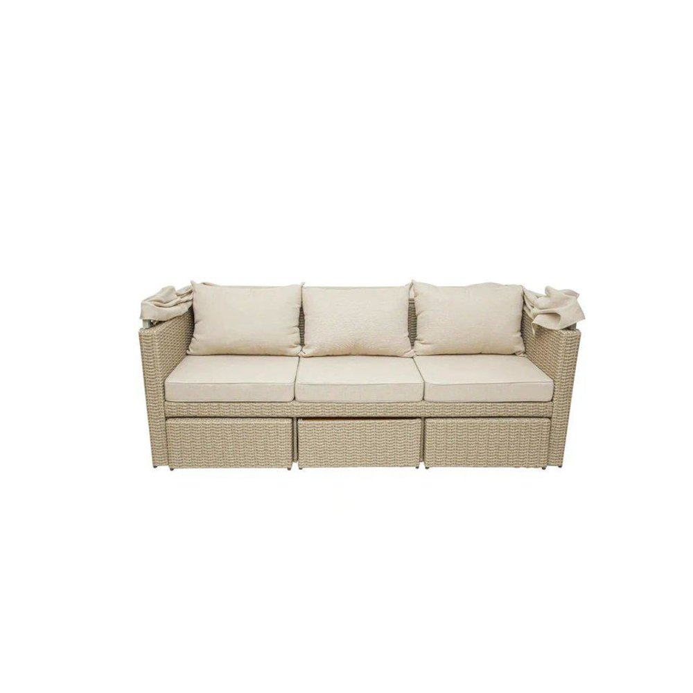 Outdoor Wicker Patio Sofa with Canopy & Ottoman Set