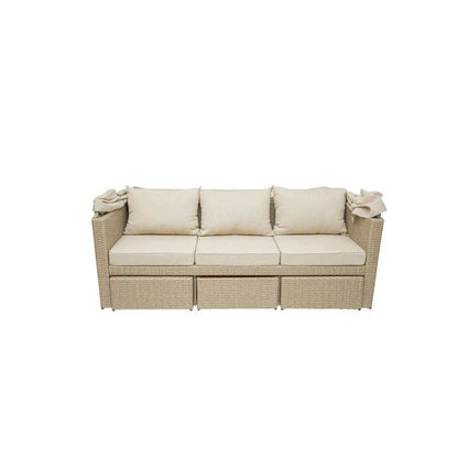 Outdoor Wicker Patio Sofa with Canopy & Ottoman Set