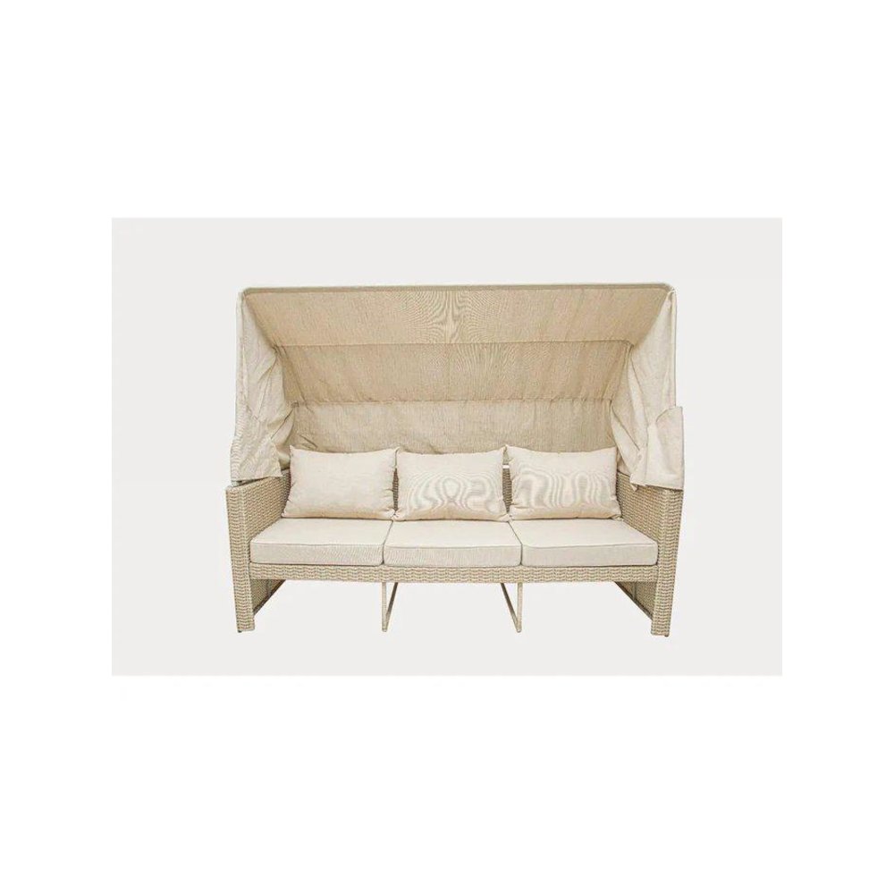 Outdoor Wicker Patio Sofa with Canopy & Ottoman Set