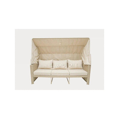Outdoor Wicker Patio Sofa with Canopy & Ottoman Set