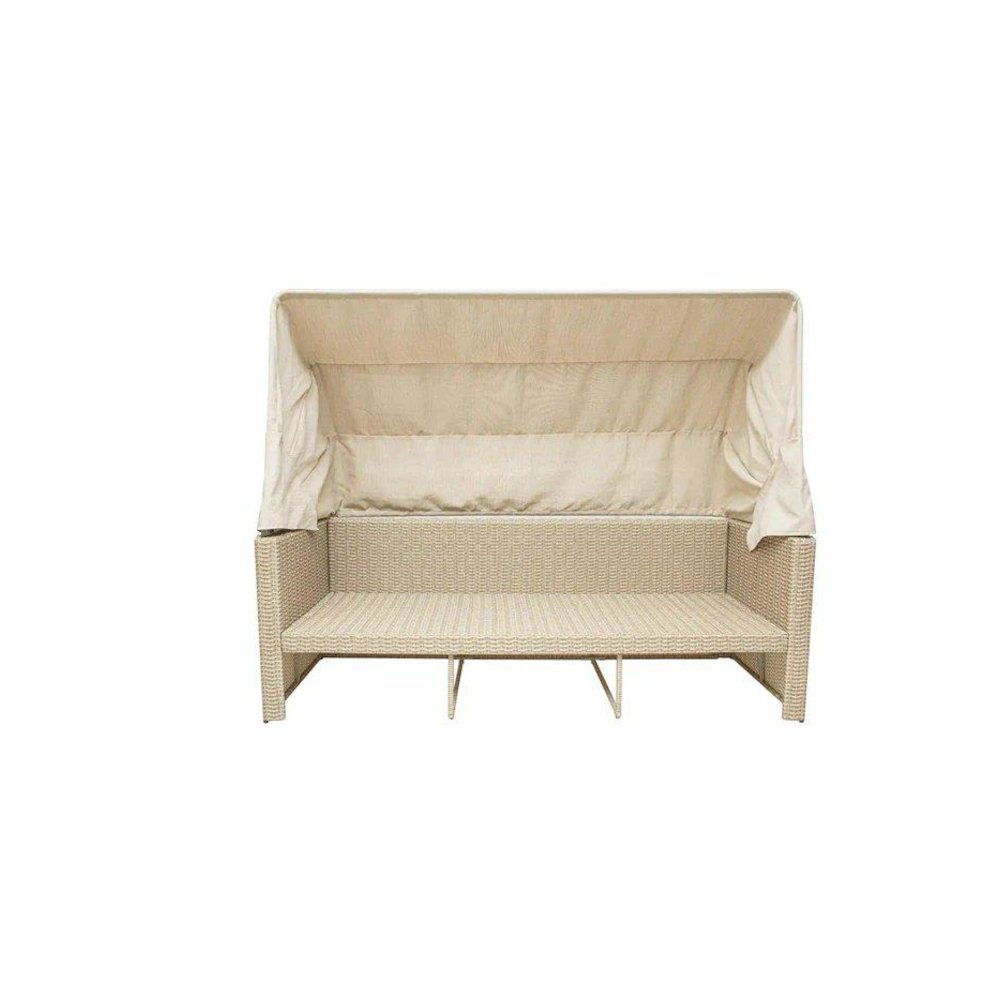 Outdoor Wicker Patio Sofa with Canopy & Ottoman Set