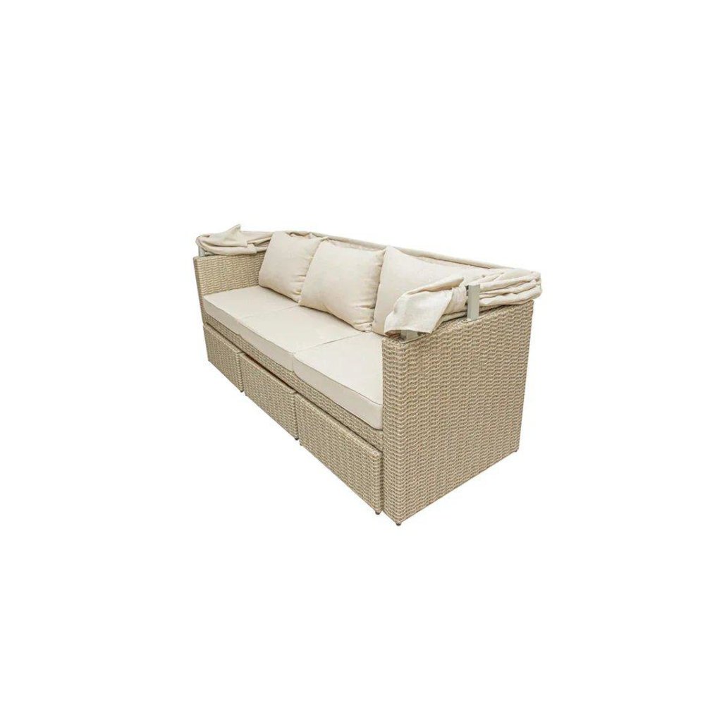 Outdoor Wicker Patio Sofa with Canopy & Ottoman Set