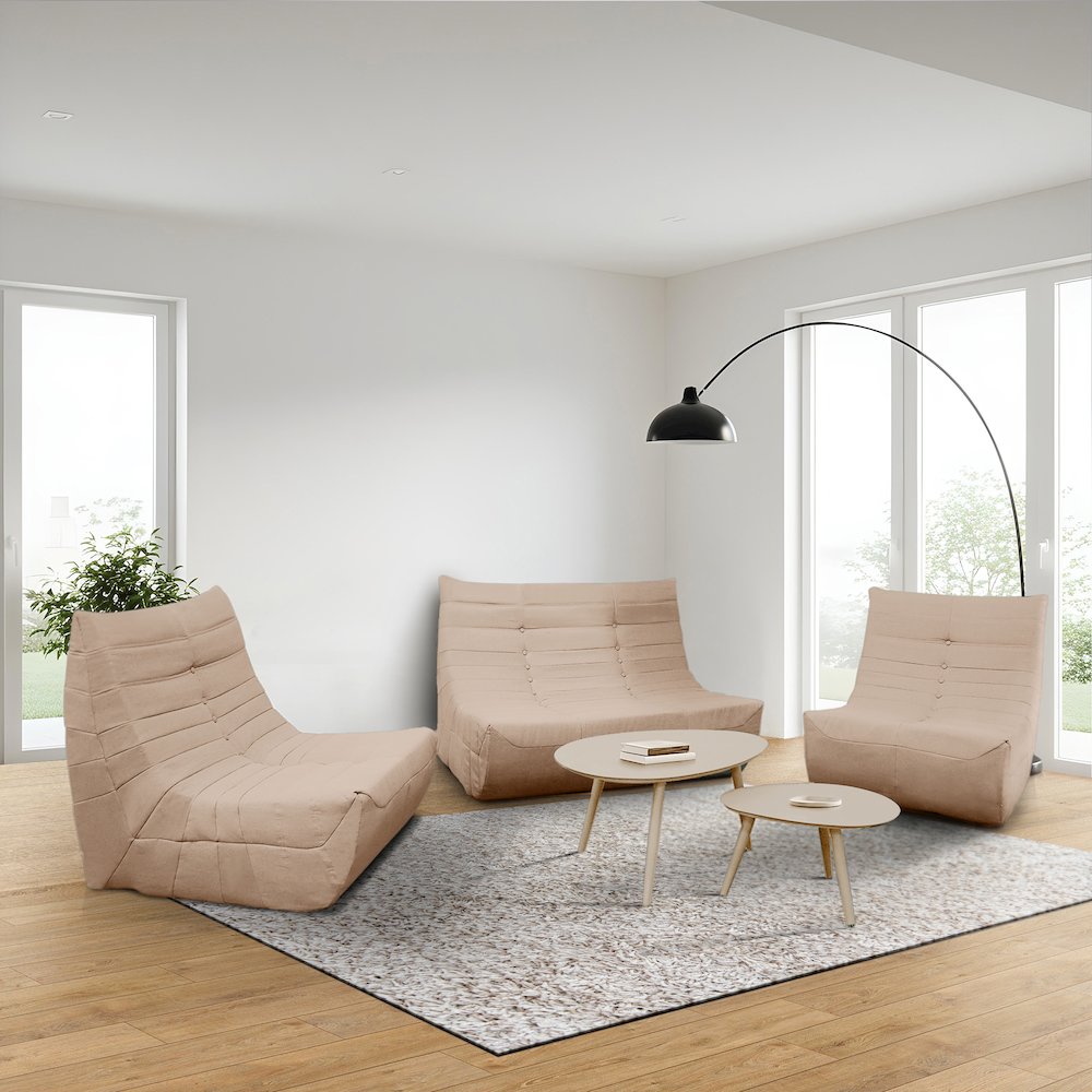 5 Piece Brown Compressed Foam Loveseat Sofa Chairs and Table Set