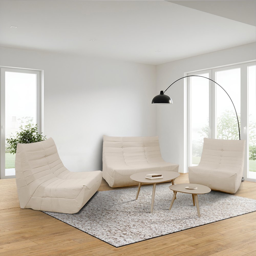 5 Piece Beige Compressed Foam Loveseat Sofa Chairs and Table Set