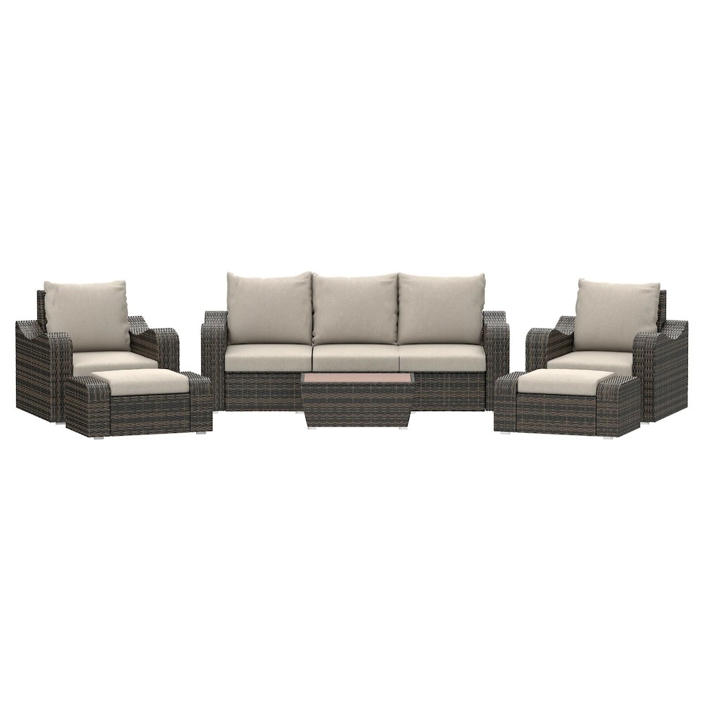5 Place Seating Brown Outdoor Wicker Sofa and Sofa Chair Set with Table