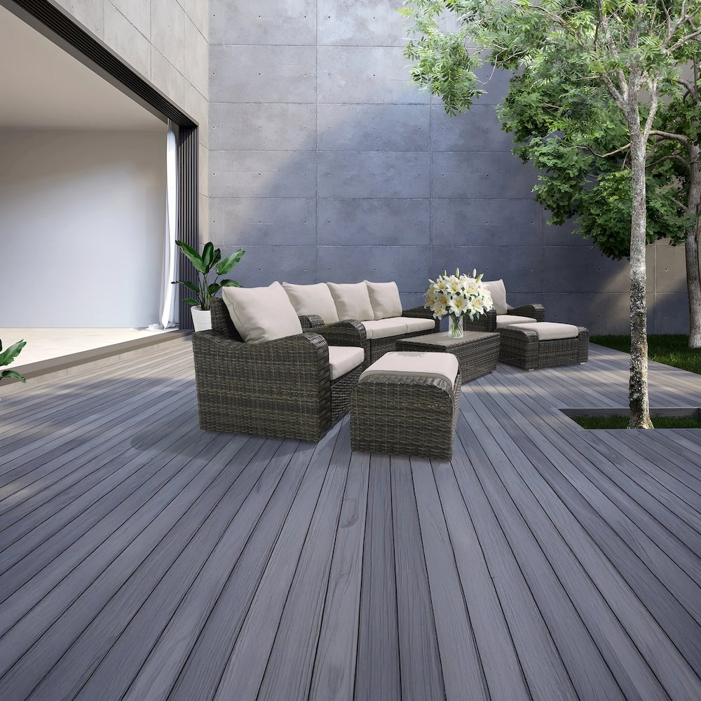 5 Place Seating Brown Outdoor Wicker Sofa and Sofa Chair Set with Table
