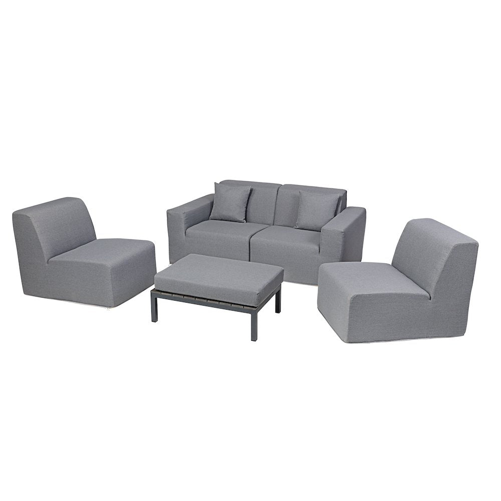 4 Place Seating Gray Outdoor Compressed Foam Sectional Sofas and Ottoman Set
