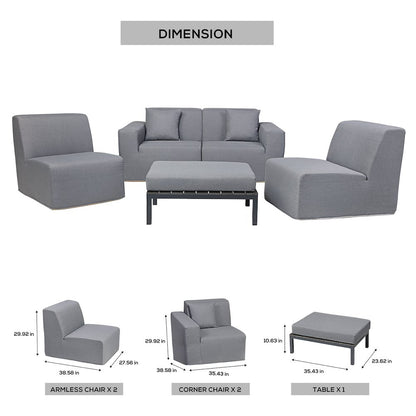4 Place Seating Gray Outdoor Compressed Foam Sectional Sofas and Ottoman Set