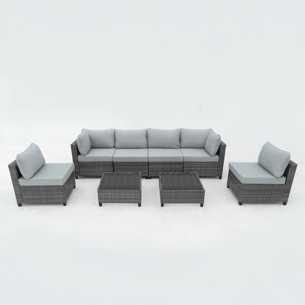 8 Piece Gray Outdoor Sectional Wicker Sofa Chairs and Tables