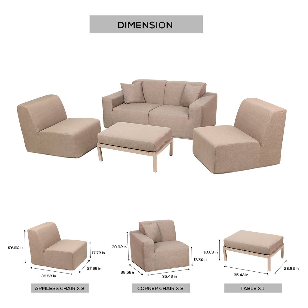 4 Place Seating Brown Outdoor Compressed Foam Sectional Sofas and Ottoman Set