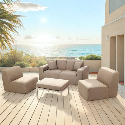 4 Place Seating Brown Outdoor Compressed Foam Sectional Sofas and Ottoman Set