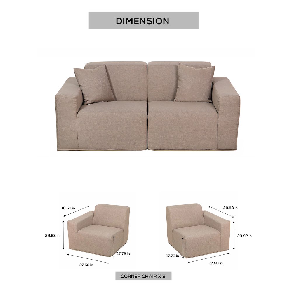 2 Place Seating Brown Outdoor Compressed Foam Sectional Sofas