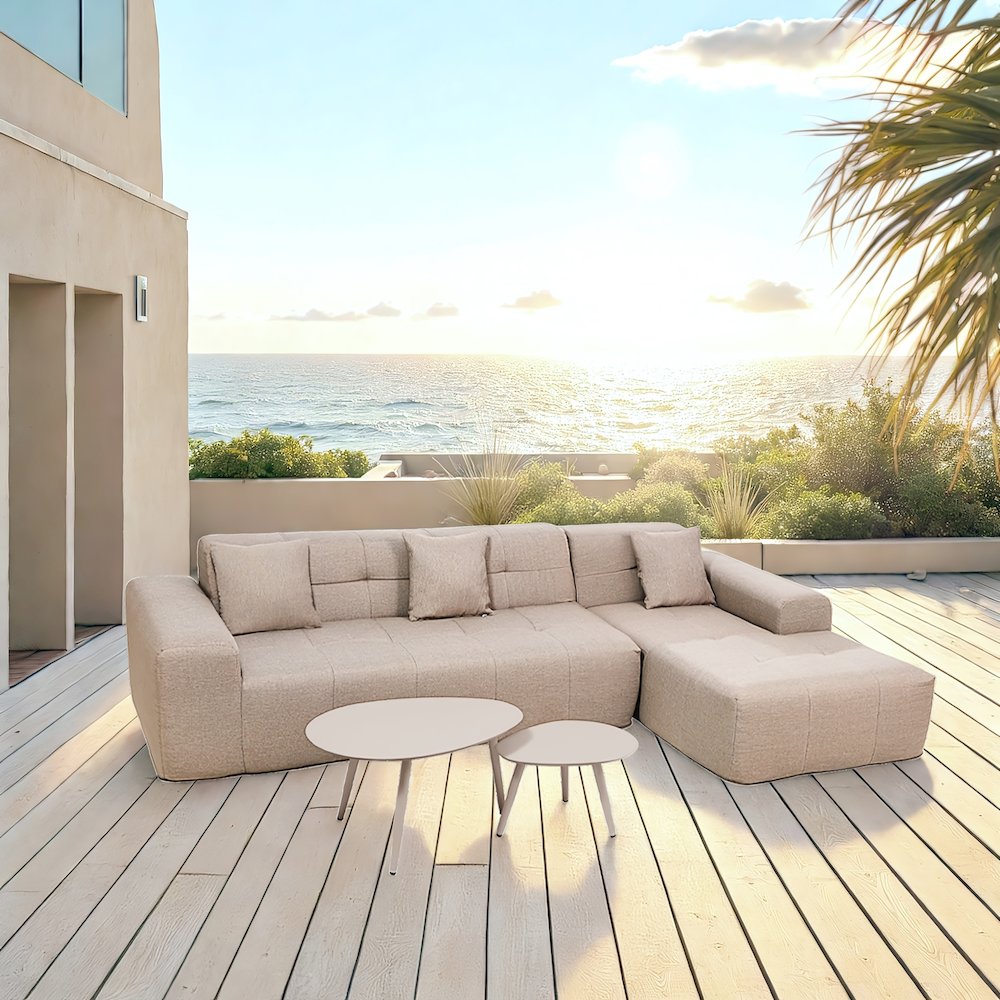 4 Piece Brown Outdoor Compressed Foam Sectional Sofa Lounger and Table Set