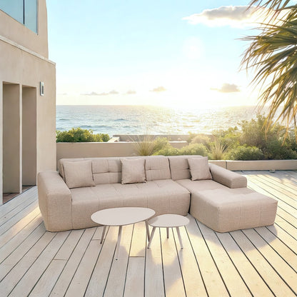 4 Piece Brown Outdoor Compressed Foam Sectional Sofa Lounger and Table Set