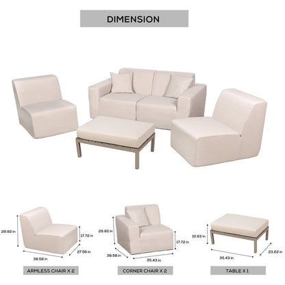 4 Place Seating Beige Outdoor Compressed Foam Sectional Sofas and Ottoman Set