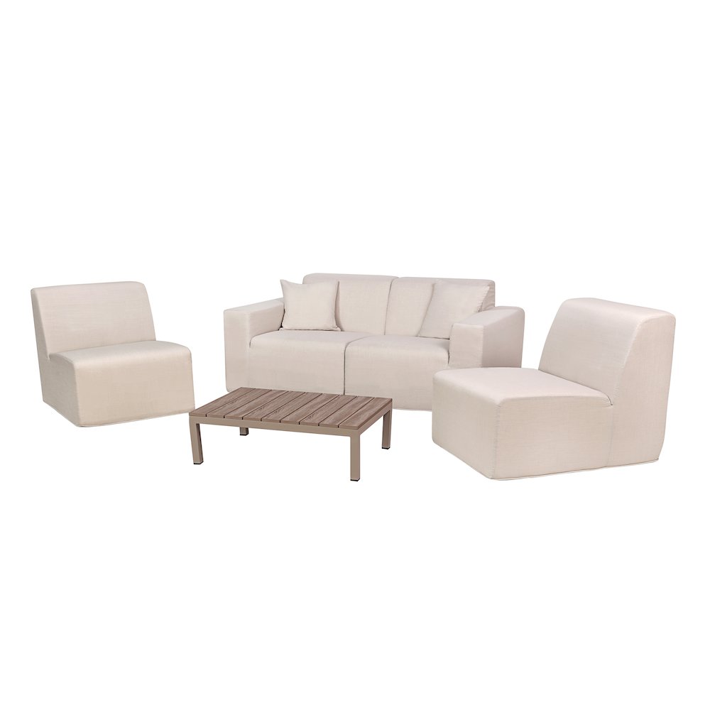 4 Place Seating Beige Outdoor Compressed Foam Sectional Sofas and Ottoman Set
