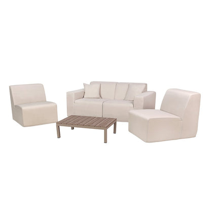 4 Place Seating Beige Outdoor Compressed Foam Sectional Sofas and Ottoman Set