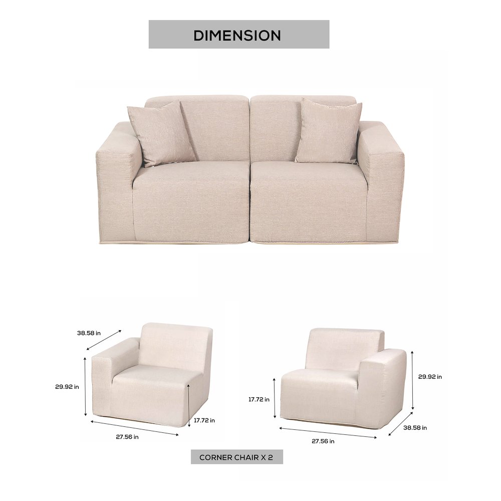 2 Place Seating Beige Outdoor Compressed Foam Sectional Sofas