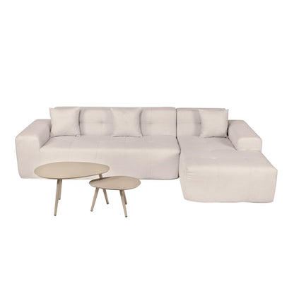 4 Piece Beige Outdoor Compressed Foam Sectional Sofa Lounger and Table Set