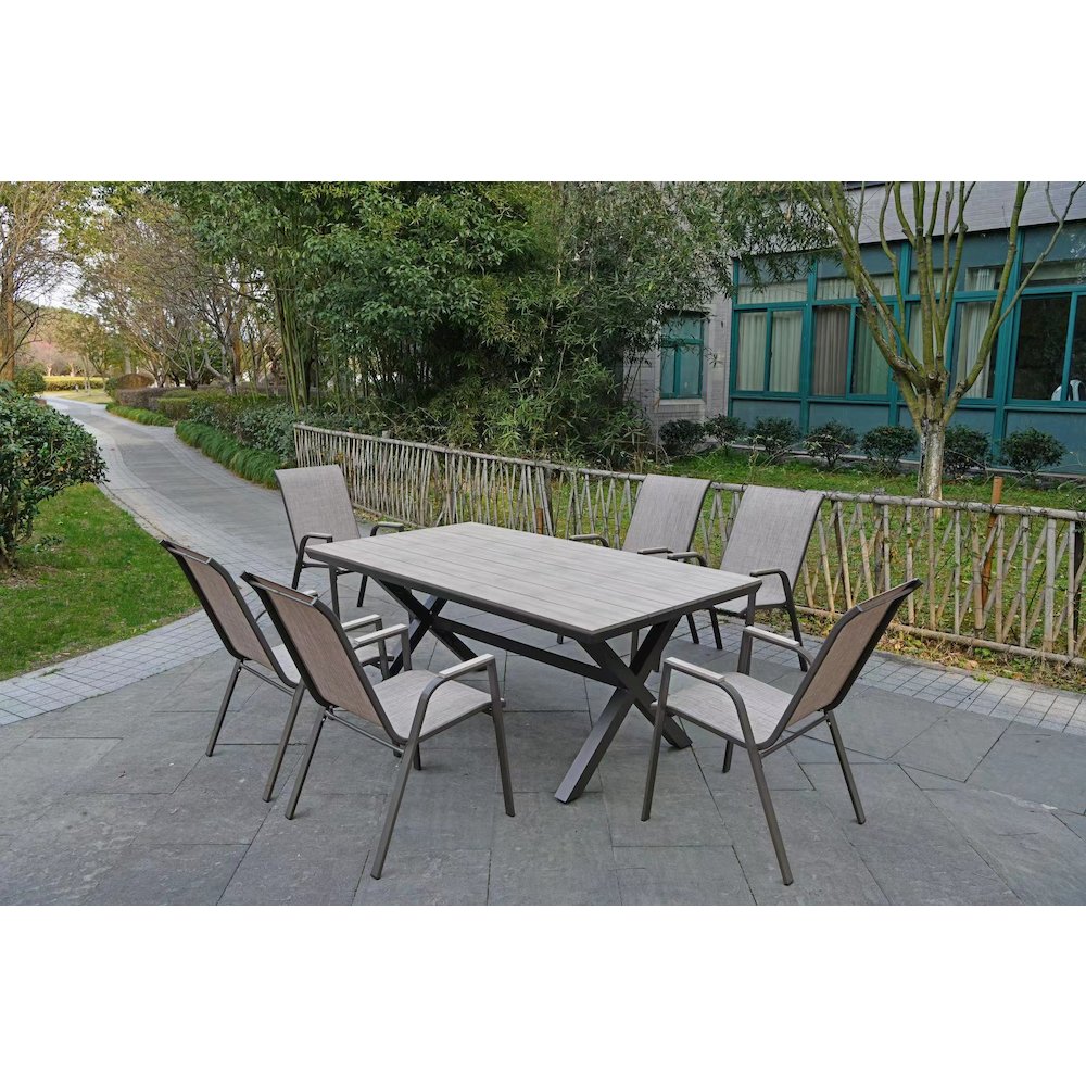 Deko Living 7 Piece Gray Outdoor Dining Chairs and Table Set