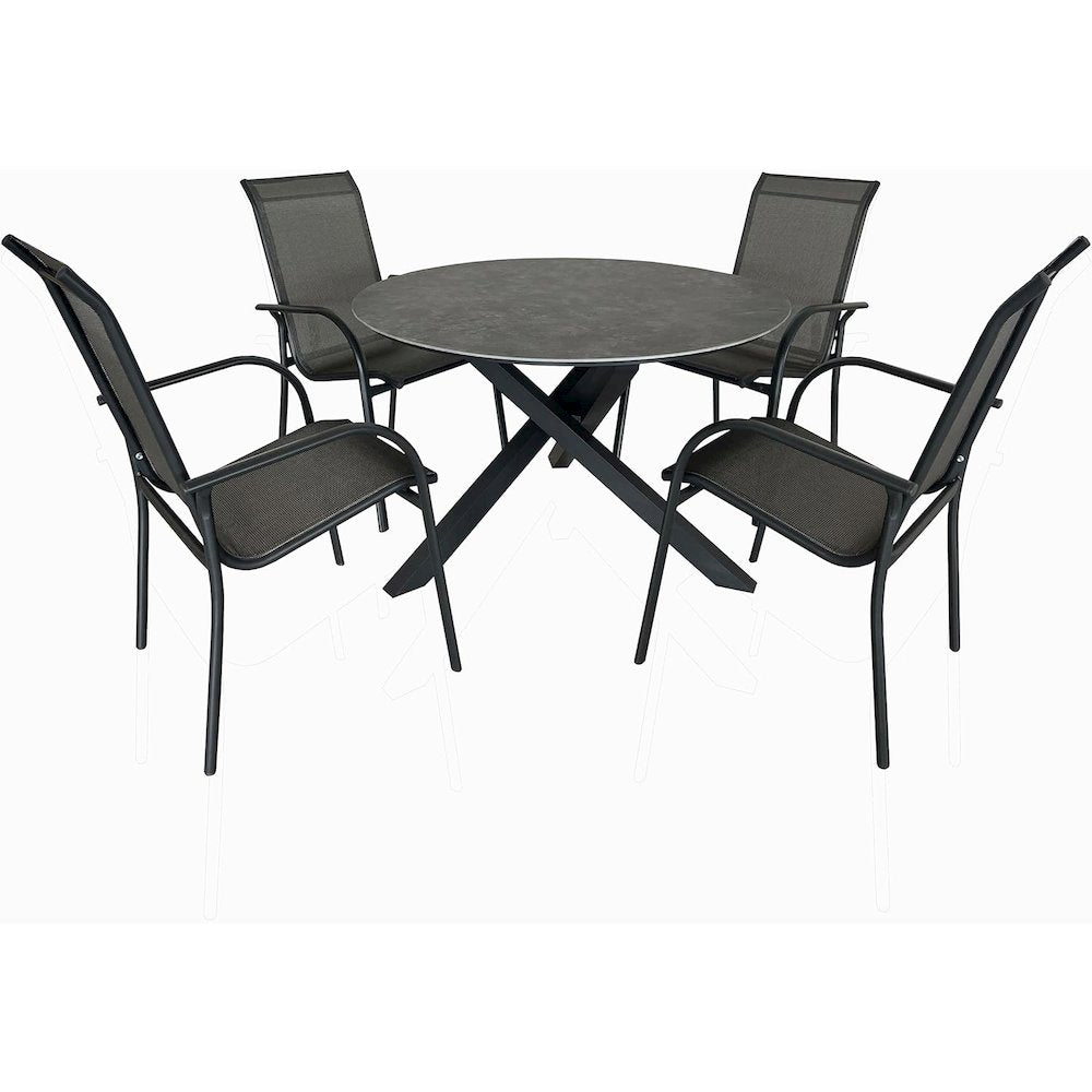 4 Place Grey Outdoor Aluminum Round Patio Dining Table and Stackable Chairs Set