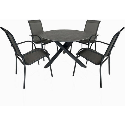 4 Place Grey Outdoor Aluminum Round Patio Dining Table and Stackable Chairs Set