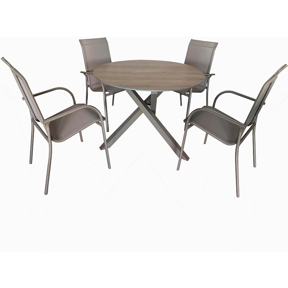4 Place Outdoor Aluminum Round Patio Dining Table and Stackable Chairs Set