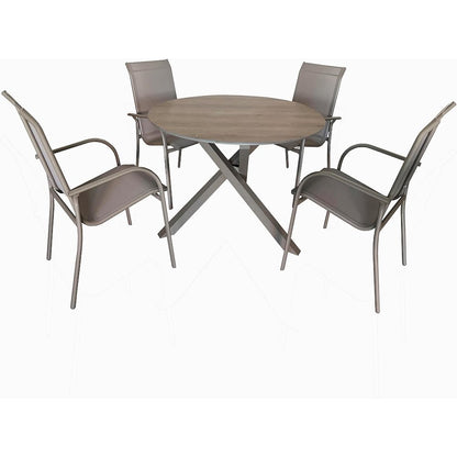 4 Place Outdoor Aluminum Round Patio Dining Table and Stackable Chairs Set