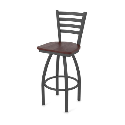 410 Jackie 36" Swivel Bar Stool with Pewter Finish and Dark Cherry Oak Seat