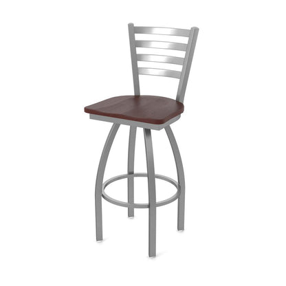 410 Jackie Stainless Steel 30" Swivel Bar Stool with Dark Cherry Oak Seat