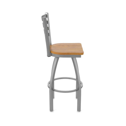 410 Jackie Stainless Steel 30" Swivel Bar Stool with Medium Oak Seat