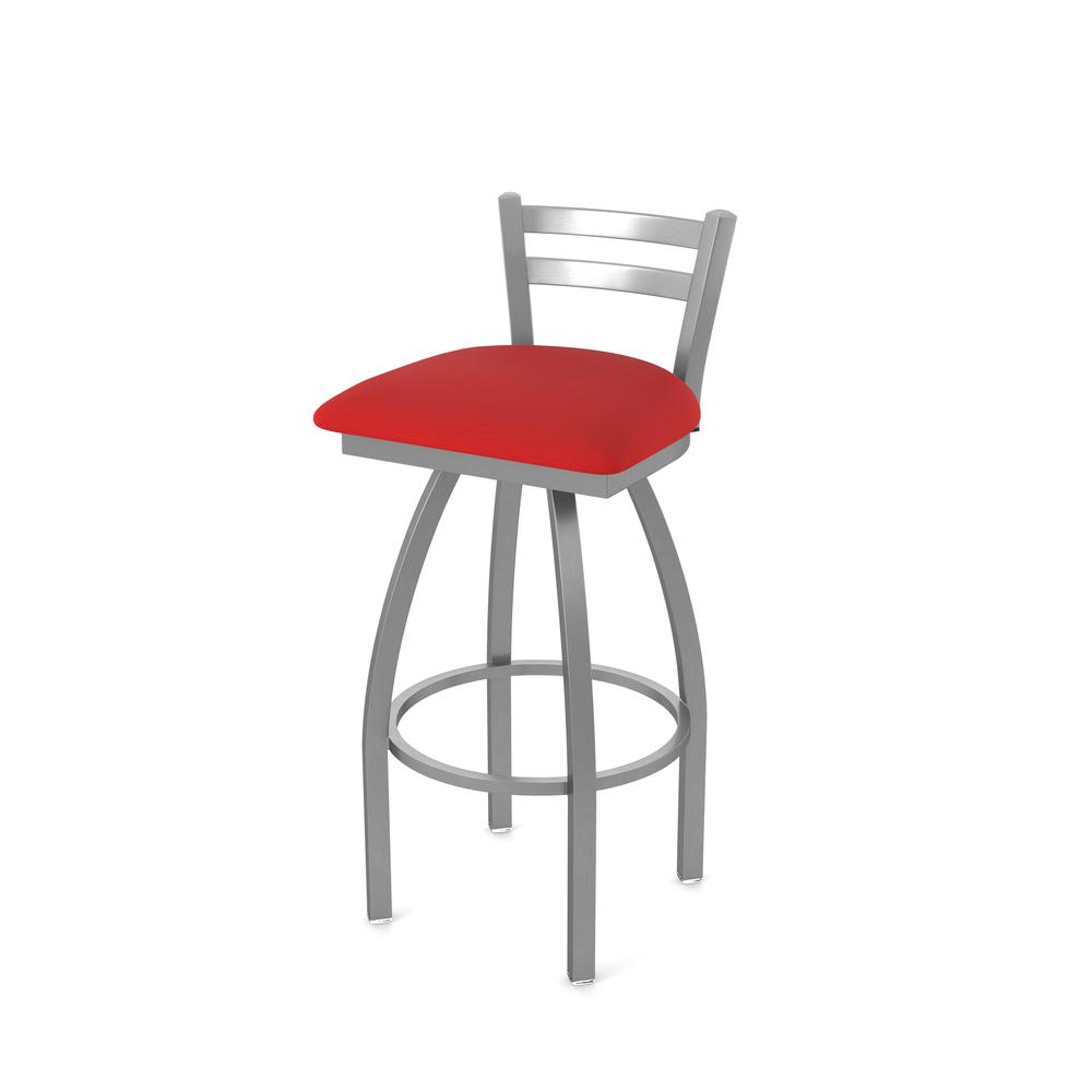 411 Jackie Low Back Stainless Steel 30" Swivel Bar Stool with Canter Red Seat