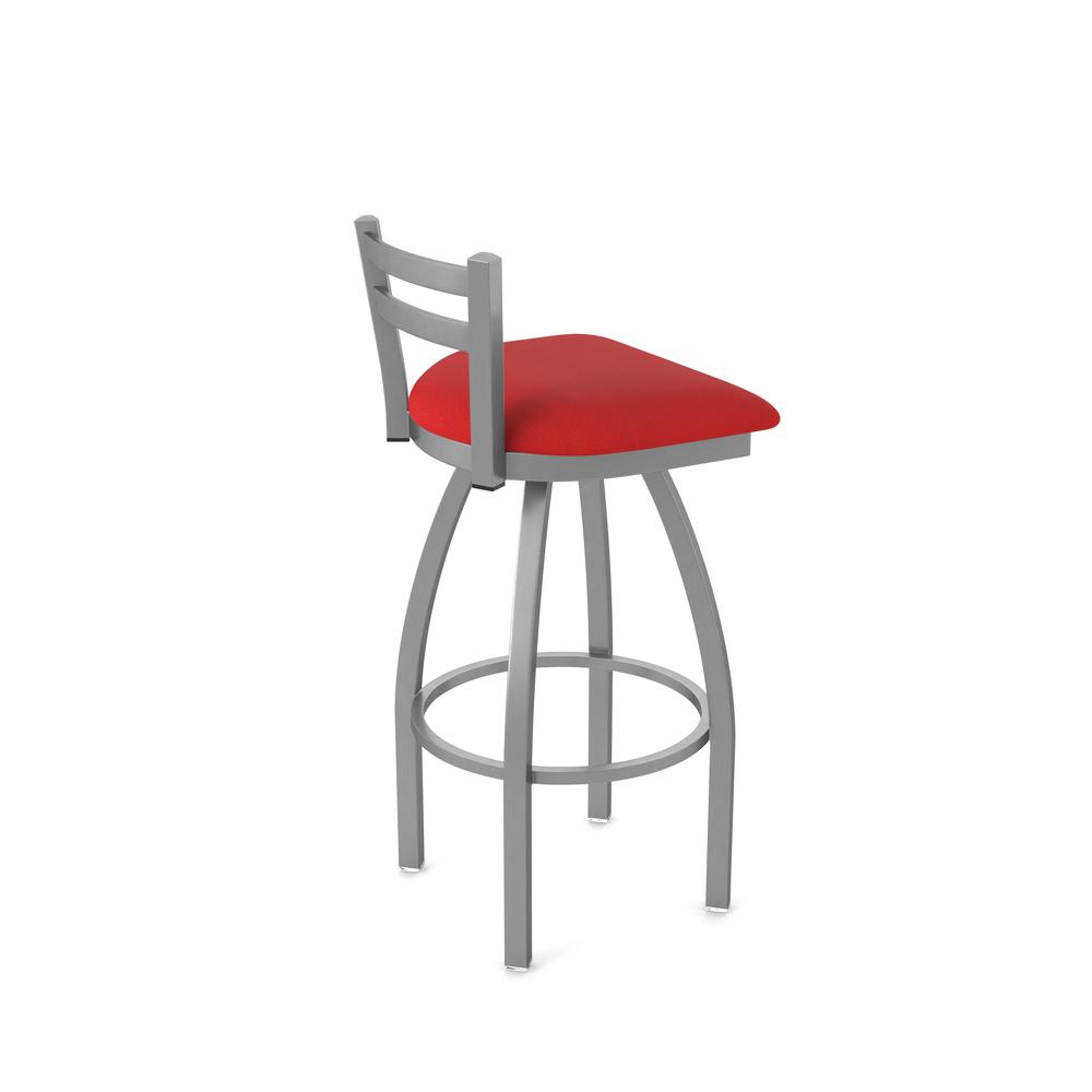 411 Jackie Low Back Stainless Steel 30" Swivel Bar Stool with Canter Red Seat