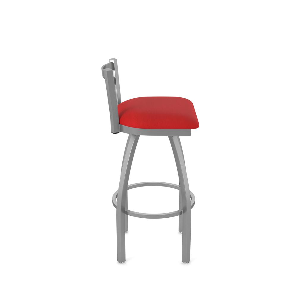 411 Jackie Low Back Stainless Steel 30" Swivel Bar Stool with Canter Red Seat